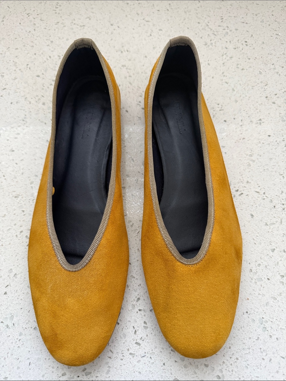 Alex Mill Women's Mustard Canvas Ballet Flats with Neutral Trim